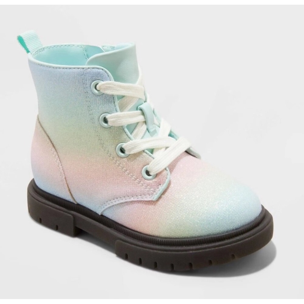 Cat & Jack Amaya Boots Kids Size 6 Multicolor Ombre Glitter Combat Boots Zip Up